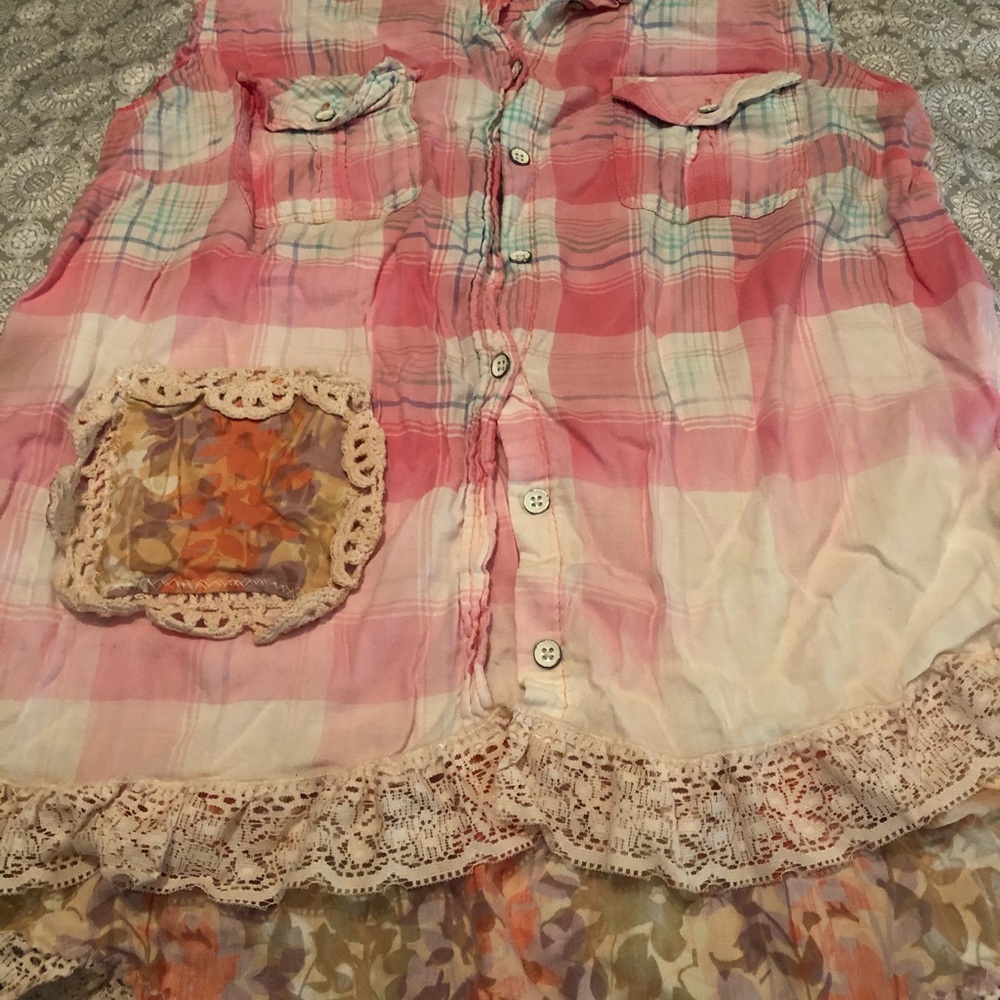 Sleeveless Shabby Chic Upcycled shirt